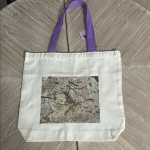 Floral Canvas Tote Bag with Purple Handles